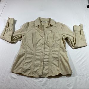 Bob Jamblafahe Button Down Shirt Fitted Shirt Woman’s golden Cream Large blouse